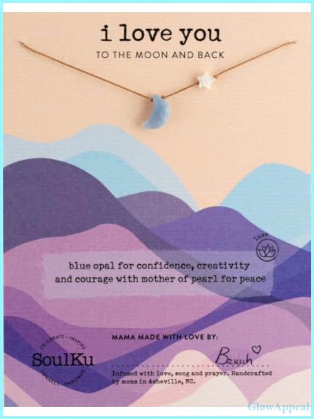 Handmade Blue Opal Moon Necklace Adjustable Nylon Cord Gift for Her
